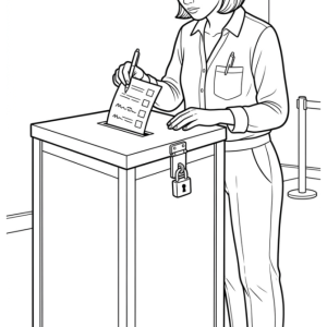 Woman casting her ballot, coloring page