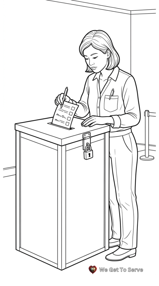 Woman casting her ballot, coloring page